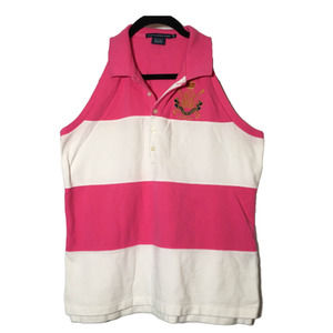 Ralph Lauren Sport Sleeveless Pink + White Striped Cotton Polo Top Size XL